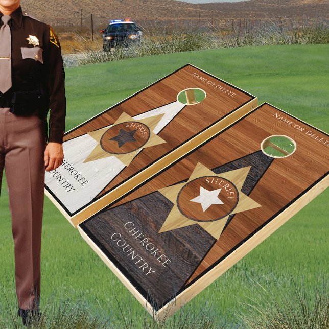 Rustic Wood tone Sheriff Badge Star Browns, Cornhole Set (Creator Uploaded)