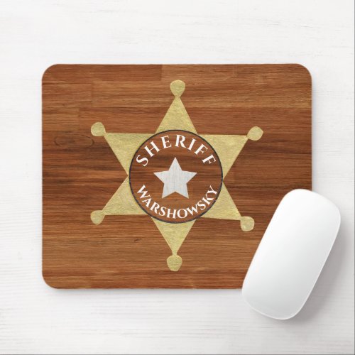 Rustic Wood tone Sheriff Badge Star Browns   Mouse Pad