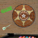 Rustic Wood tone Sheriff Badge Star, Browns Wood D Dart Board<br><div class="desc">Rustic Wood tone Sheriff Badge Star,  Browns Wood grain  Dart Board. A rustic Faux wood inlay game makes the perfect personalized Gift,  it's great for individuals who work for the sheriff's office or for the unit to play with. Our easy-to-use template makes personalizing easy.</div>