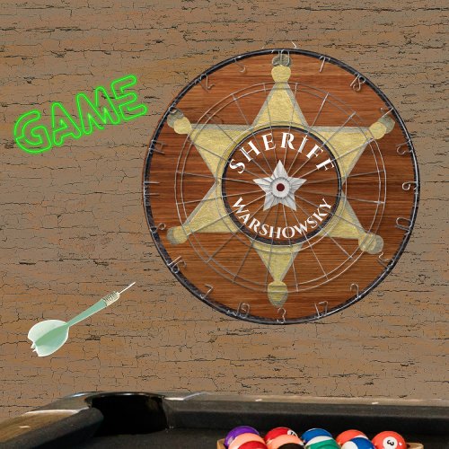Rustic Wood tone Sheriff Badge Star Browns Wood D Dart Board