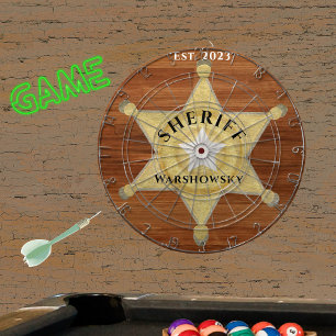Rustic Wood tone Sheriff Badge Star, Browns Wood Dart Board
