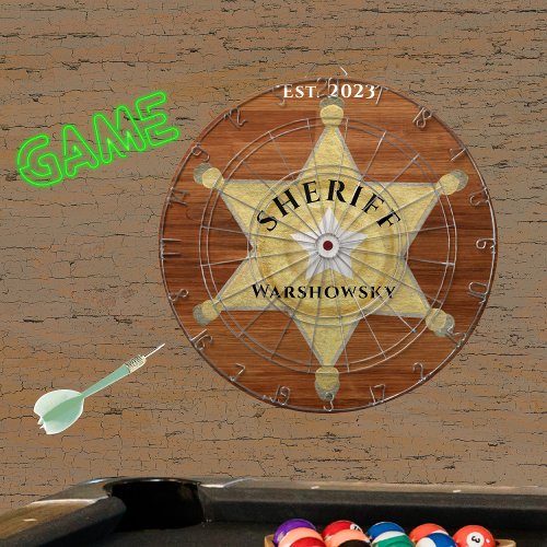Rustic Wood tone Sheriff Badge Star Browns Wood Dart Board