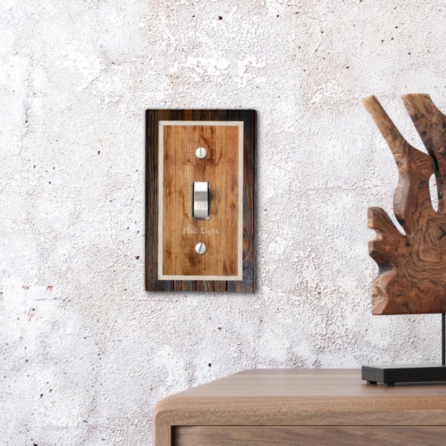 Rustic Wood Tone Square Custom Single Light Switch Cover (Creator Uploaded)