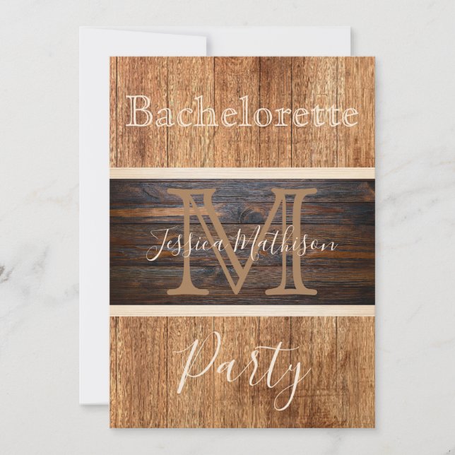 Rustic Wood Tone Stripe Bachelorette Party Invitation (Front)