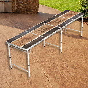 Rustic Wood Tone Stripe Brown Beer Pong Table