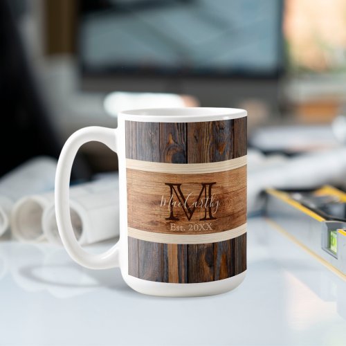 Rustic Wood Tone Stripe Brown Coffee Mug