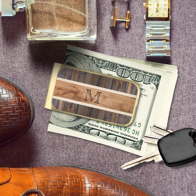 Rustic Wood Tone Stripe Brown Gold Finish Money Clip (Creator Uploaded)