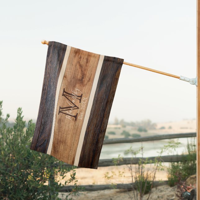 Rustic Wood Tone Stripe Brown House Flag (Insitu (Back))