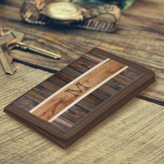 Rustic Wood Tone Stripe Brown Trifold Wallet (Creator Uploaded)