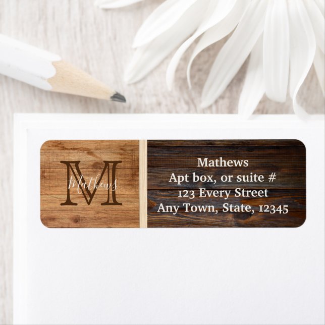 Rustic Wood Tone Stripe Monogram Label (Insitu)