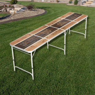 Rustic Wood Tone Stripe Tan Beer Pong Table