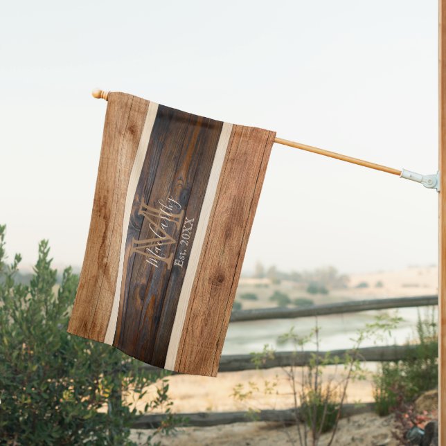 Rustic Wood Tone Stripe Tan House Flag (Insitu (Back))