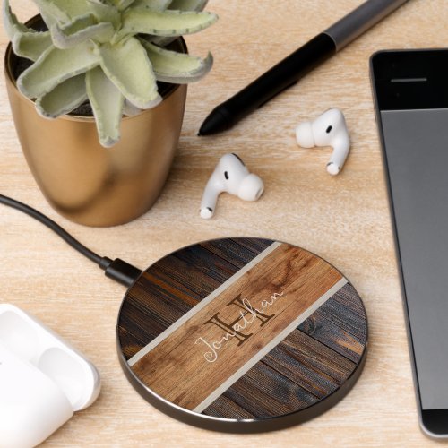 Rustic Wood Tone Stripe Wireless Charger