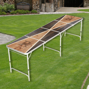 Rustic Wood Tone Triangles Beer Pong Table