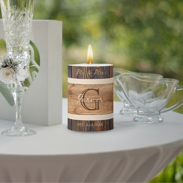 Rustic Wood Tone Wedding 3 x 4 Pillar Candle (Creator Uploaded)