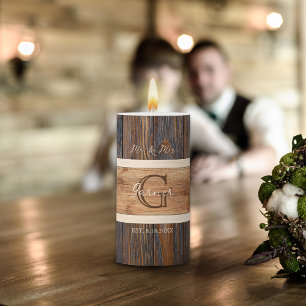 Rustic Wood Tone Wedding 3 x 6 Pillar Candle