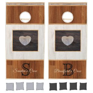 Rustic Wood Tone Wedding Bride Groom Heart Cornhole Set