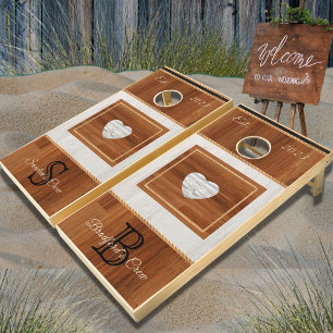 Rustic Wood Tone Wedding Bride Groom Heart Cornhole Set