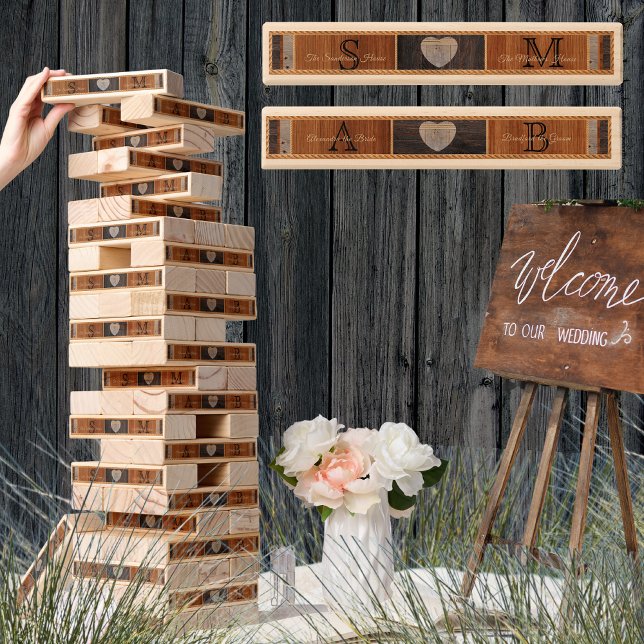 Rustic Wood Tone Wedding Bride Groom Heart  Topple Topple Tower (Creator Uploaded)