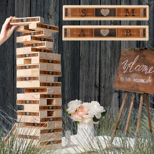 Rustic Wood Tone Wedding Bride Groom Heart  Topple Tower