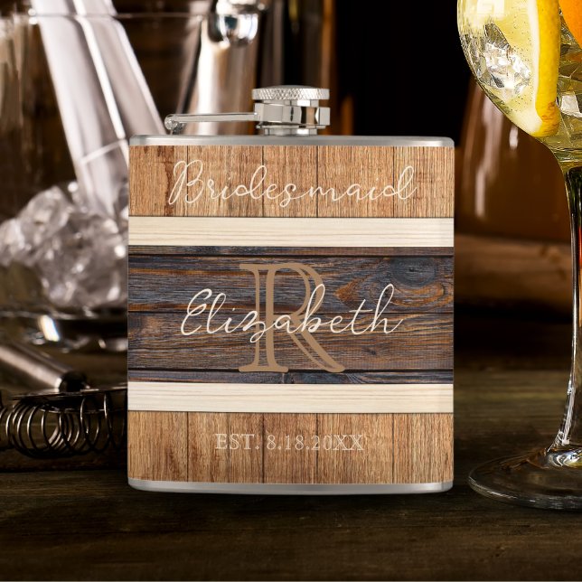 Rustic Wood Tone Wedding Bridesmaid Flask (Creator Uploaded)