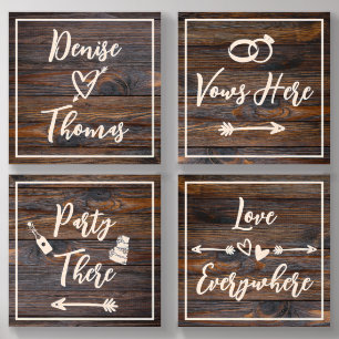 Rustic Wood Tone Wedding Directional Sign Photo Tile