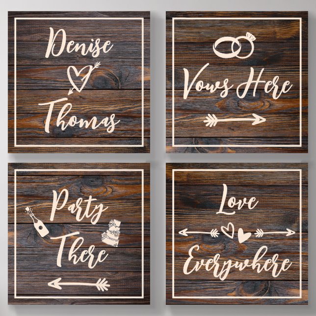 Rustic Wood Tone Wedding Directional Sign Wood Photo Tile (Front Set)