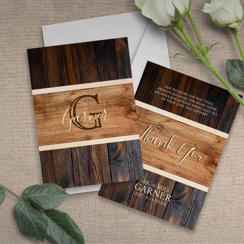 Rustic Wood Tone Wedding Flat Thank You Card