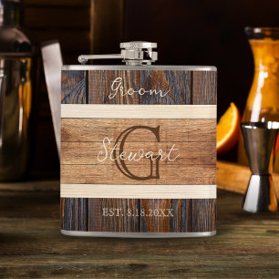 Rustic Wood Tone Wedding Groom Flask