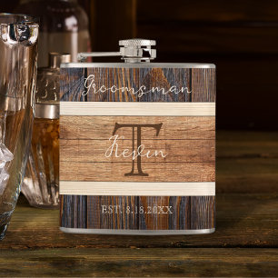 Rustic Wood Tone Wedding Groomsman Flask