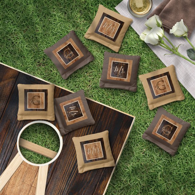 Rustic Wood Tone Wedding Mr Mrs  Cornhole Bags (Creator Uploaded)