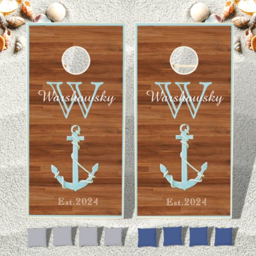 Rustic Wood Tones Anchor Nautical coastal Cornhole Cornhole Set