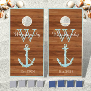 Rustic Wood Tones Anchor Nautical coastal Cornhole Set