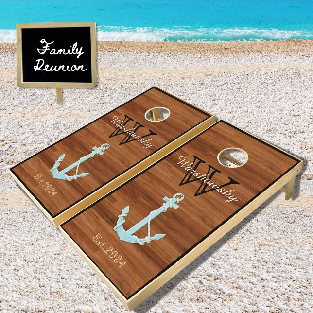Rustic Wood Tones Anchor Nautical coastal Cornhole Set (Creator Uploaded)