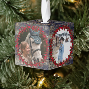 Rustic Wood Traditional Horse Equine Pet 4 Photo Cube Ornament