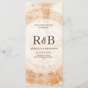 Rustic Wood Tree bark Custom Names Wedding Party Program