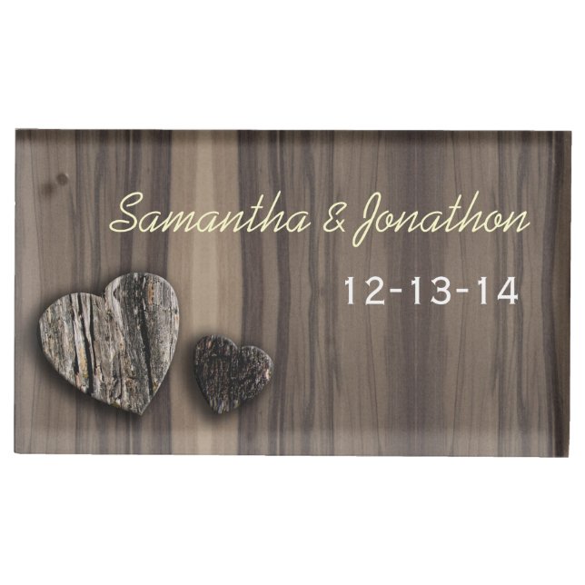 Rustic Wood Tree Bark Heart Custom Wedding Table Number Holder (Front)
