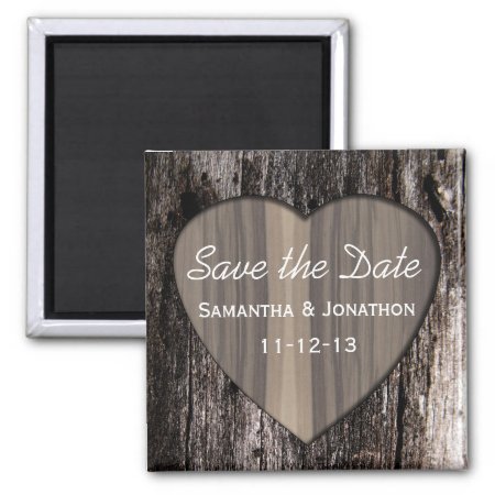 Rustic Wood Tree Bark Heart Wedding Save The Date Magnet