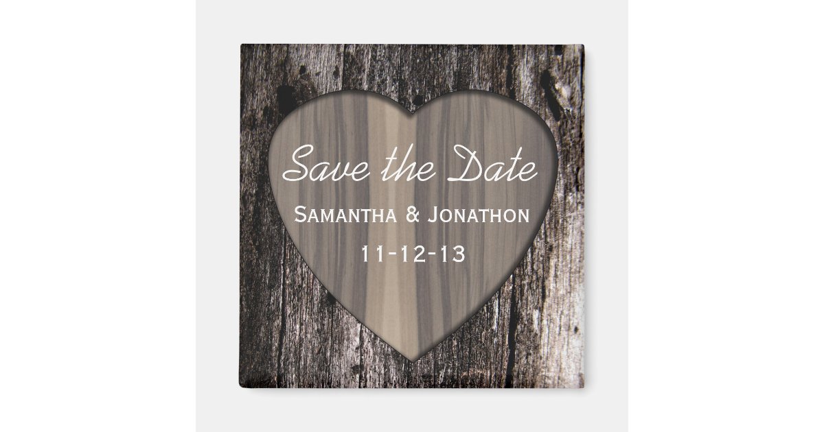 Rustic Wood Tree Bark Heart Wedding Save the Date Magnet | Zazzle