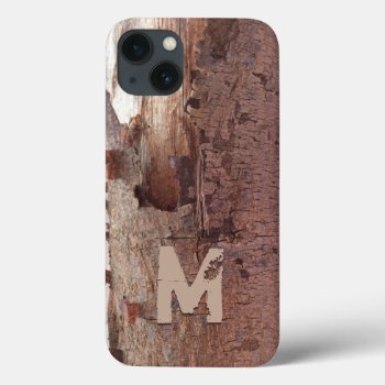 Rustic Wood Tree Bark Monogram Initial Iphone 13 Case by InitialsMonogram at Zazzle
