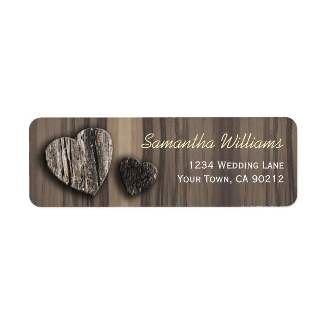 Rustic Wood Tree Bark Two Hearts Label (Front)