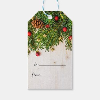 Rustic Wood Tree Branches Merry Christmas Script Gift Tags