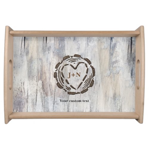 Rustic Wood Tree Carved Heart Wooden Look Custom Serving Tray