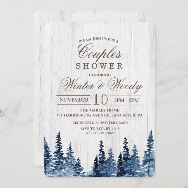 Rustic Wood Tree Couples Shower Invitation (Front/Back)