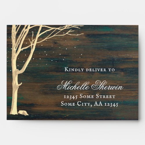 Rustic Wood Tree Drawing Script A7 Return Address  Envelope