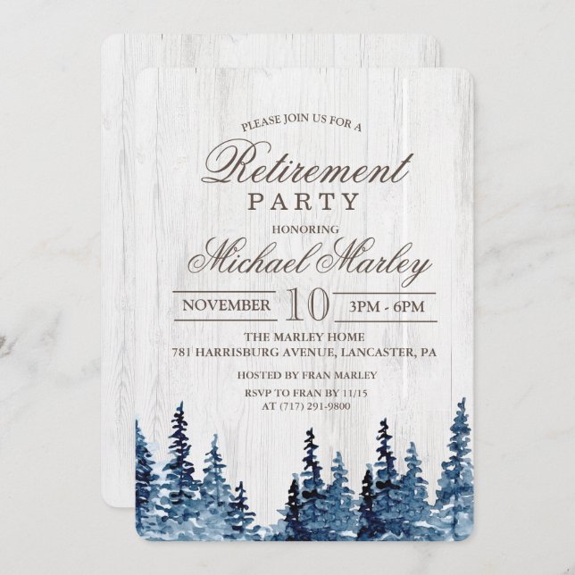 Rustic Wood Tree Retirement Invitation (Front/Back)