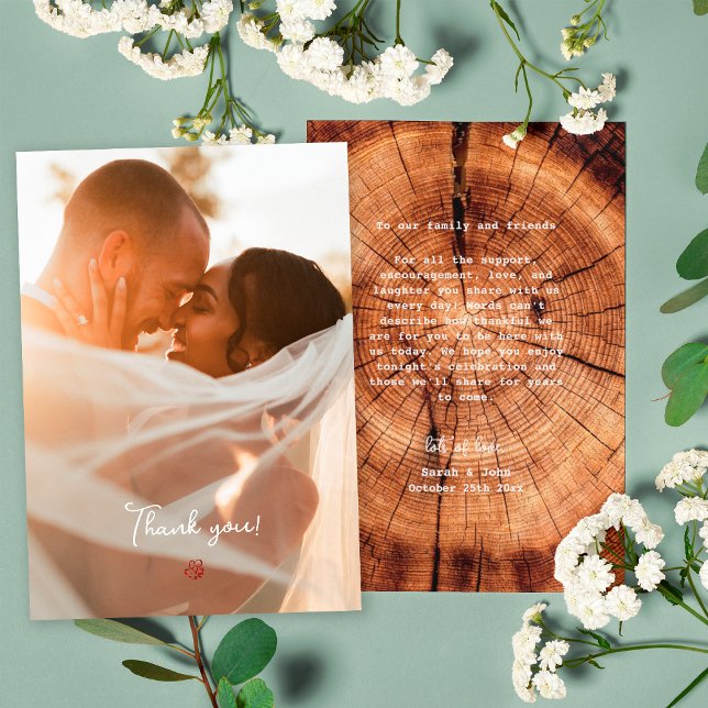 Rustic Wood Tree Ring Photo Thank You (Front/Back)
