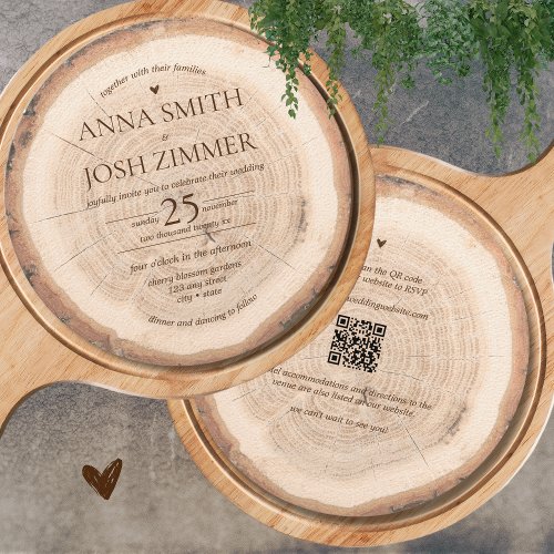 Rustic Wood Tree Stump Barn All in One QR Wedding Invitation