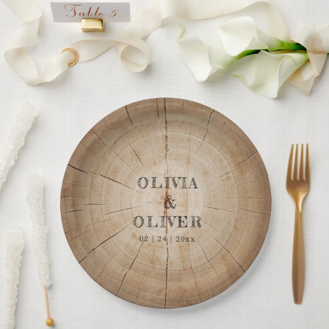 Rustic wood tree stump barn wedding  paper plates (Wedding)