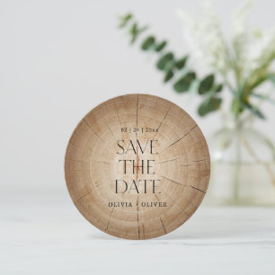 Rustic wood tree stump barn wedding save the date invitation